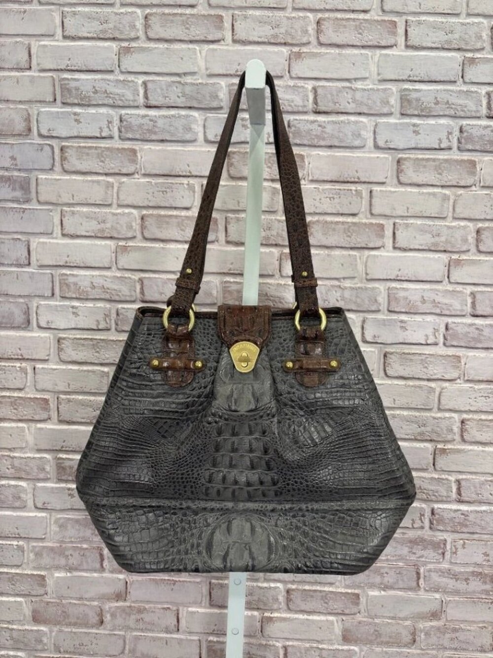 Brahmin Grey Brown Handbag One Size